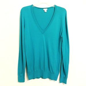 {J.Crew} Long Sleeve Turquoise V-Neck Sweater